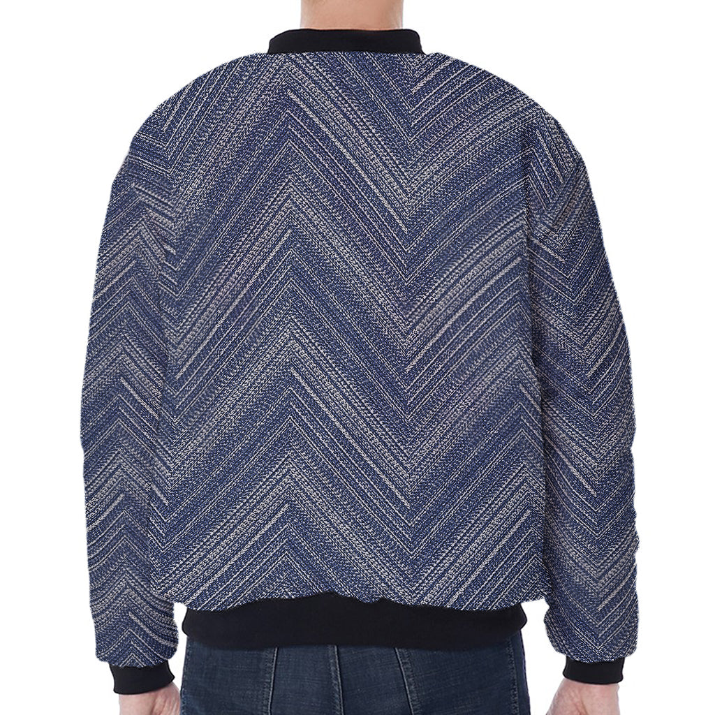Native Denim Jeans Pattern Print Zip Sleeve Bomber Jacket