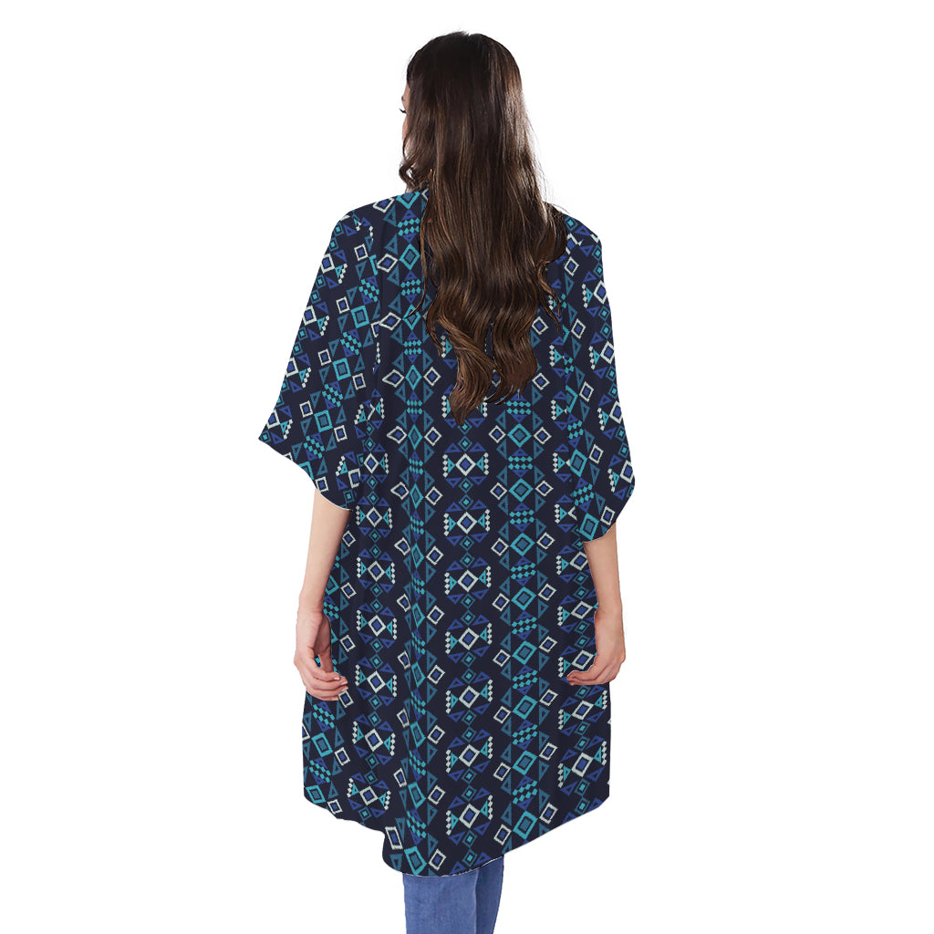 Native Ethnic Pattern Print Open Front Beach Cover Up