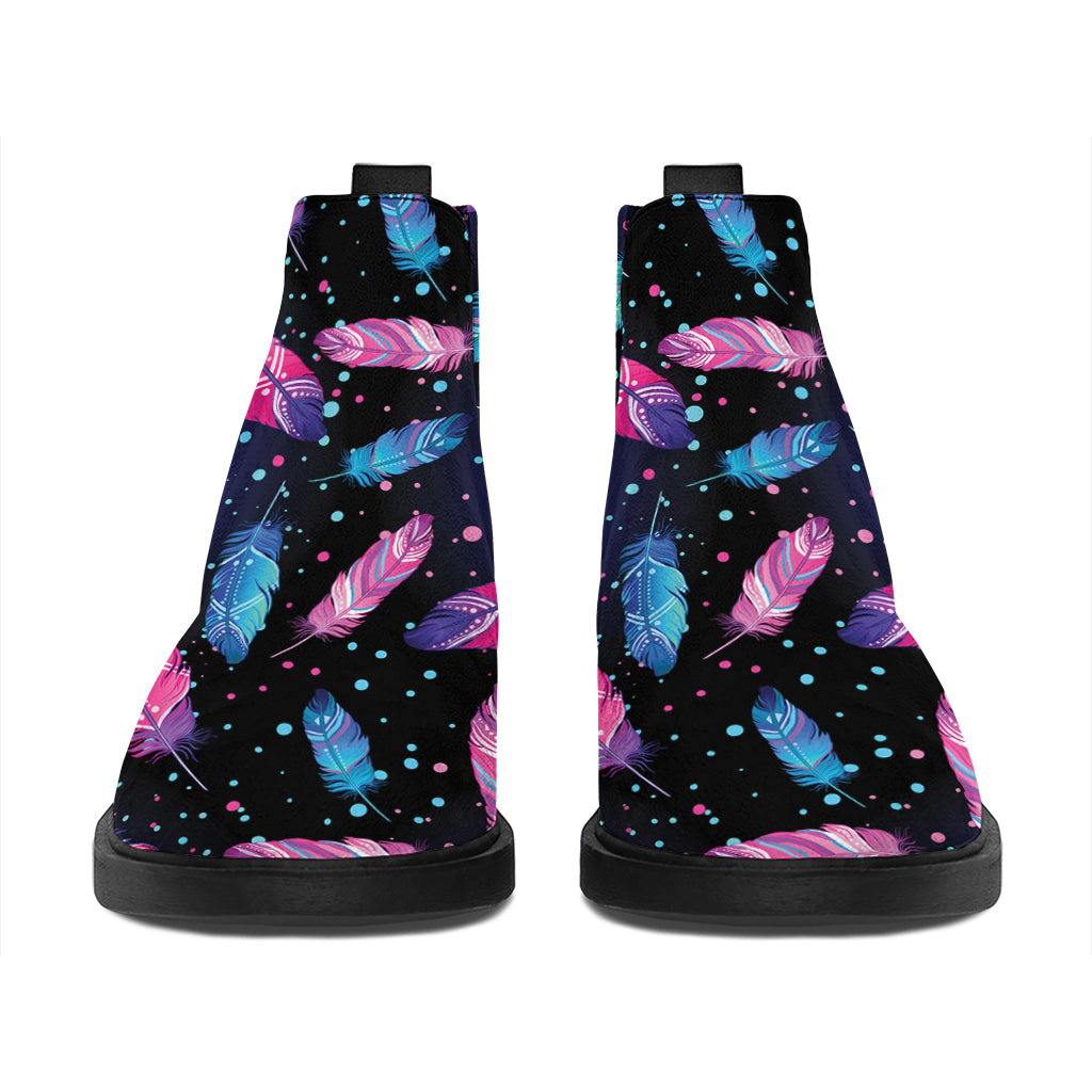 Native Feather Pattern Print Flat Ankle Boots