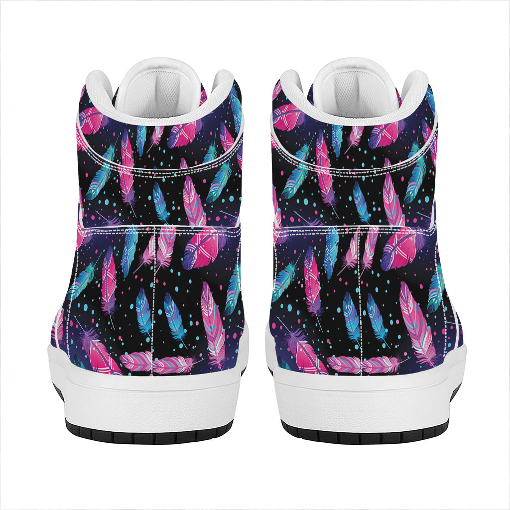 Native Feather Pattern Print High Top Leather Sneakers