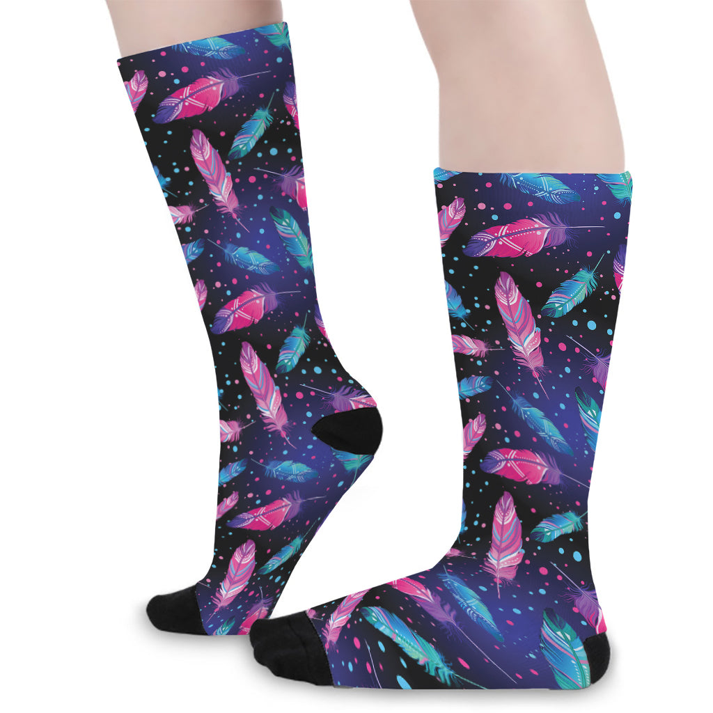 Native Feather Pattern Print Long Socks