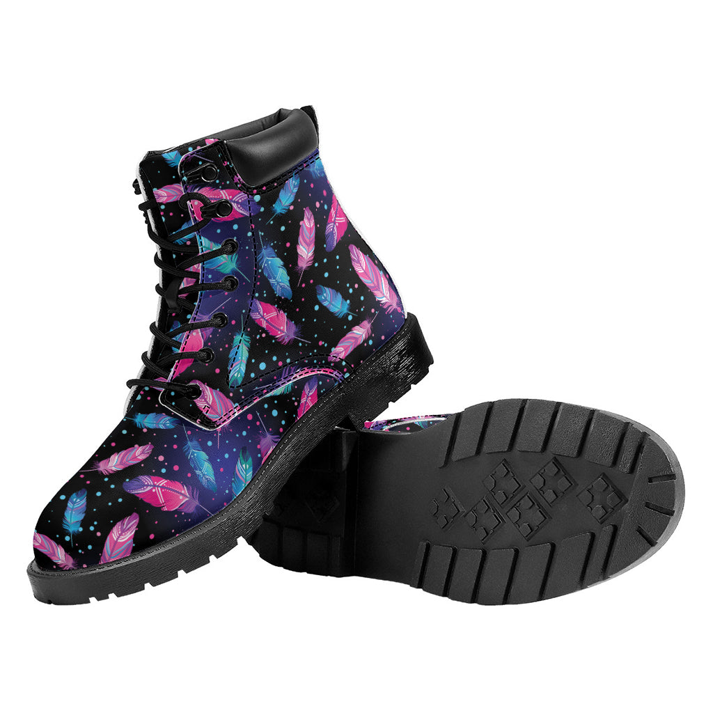 Native Feather Pattern Print Work Boots