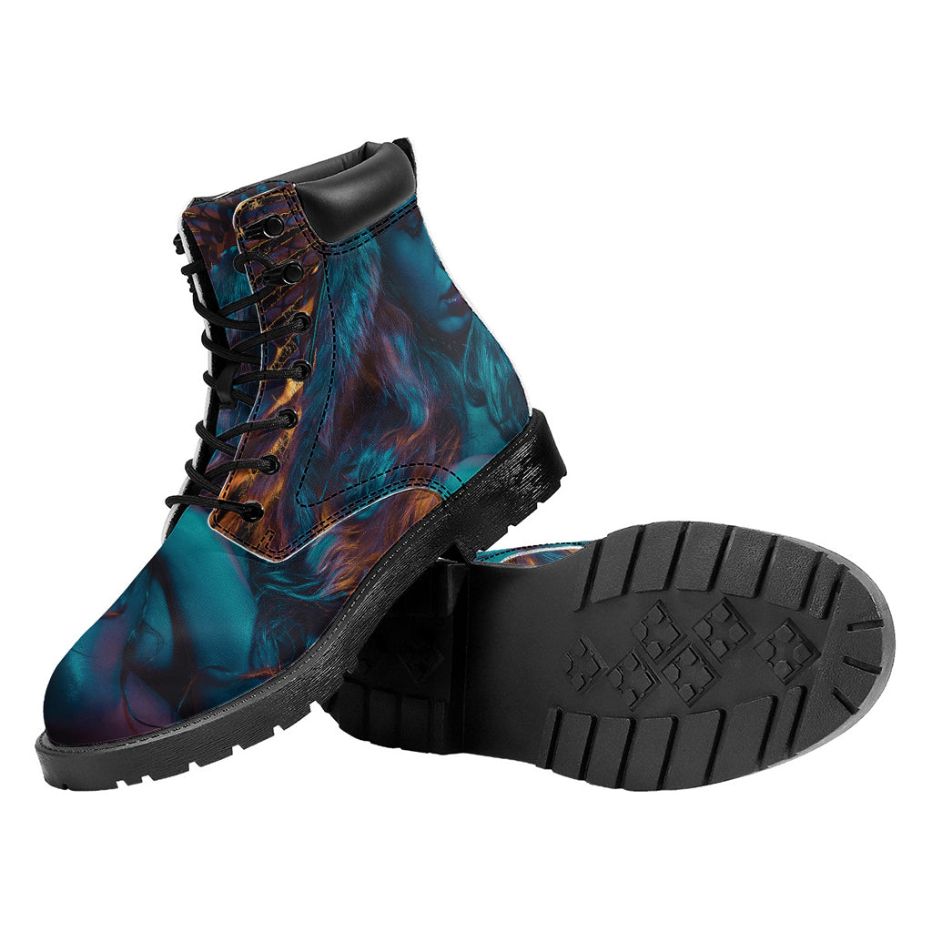 Native Indian Girl Portrait Print Work Boots