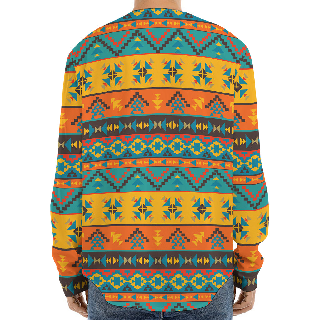 Native Indian Inspired Pattern Print Long Sleeve Baseball Jersey