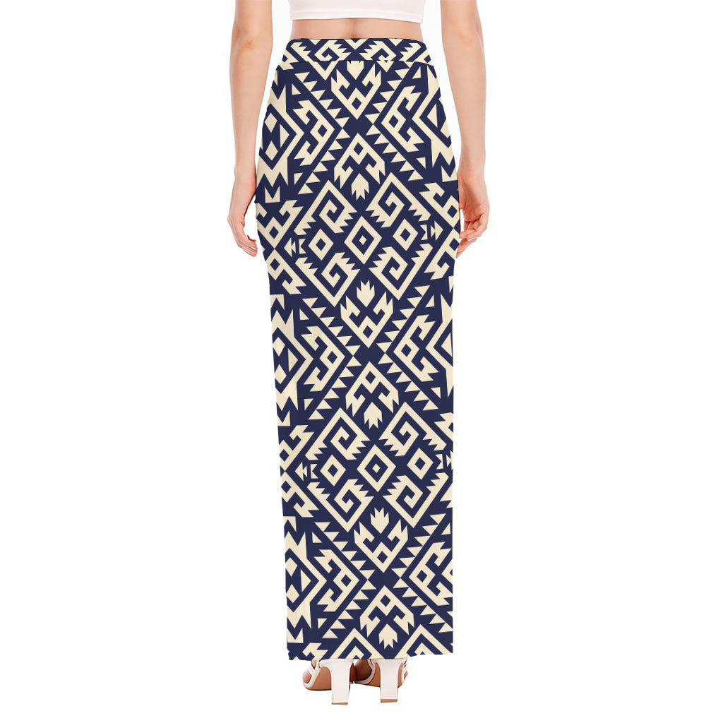 Native Indian Navajo Pattern Print High Slit Maxi Skirt