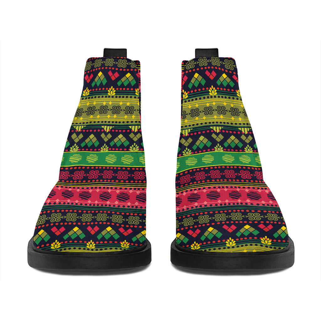 Native Indian Tribal Pattern Print Flat Ankle Boots