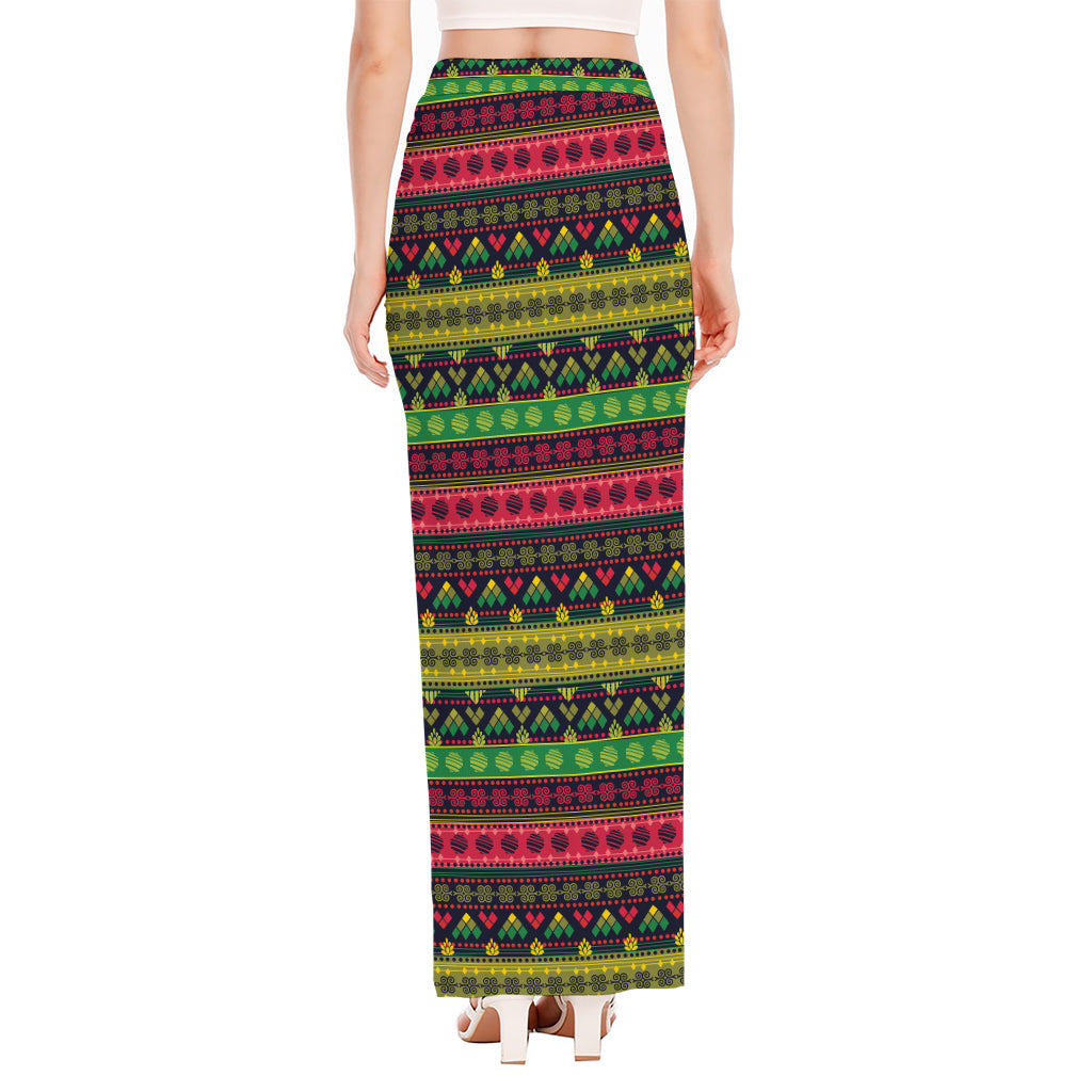 Native Indian Tribal Pattern Print High Slit Maxi Skirt
