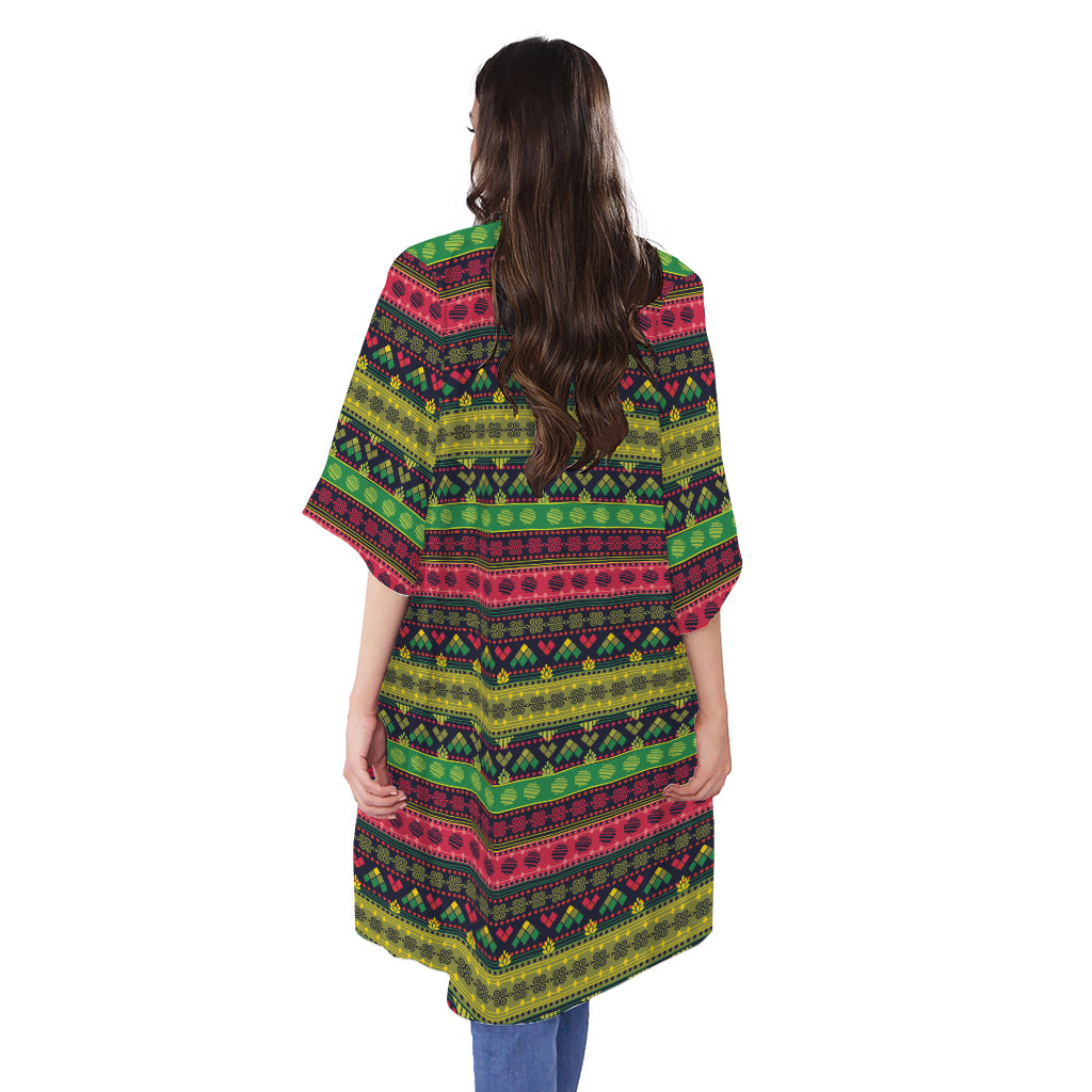 Native Indian Tribal Pattern Print Open Front Beach Cover Up
