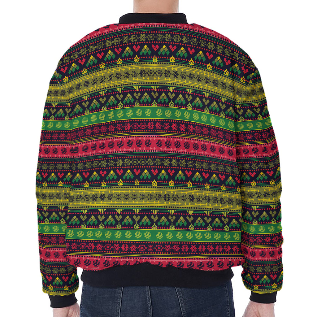 Native Indian Tribal Pattern Print Zip Sleeve Bomber Jacket
