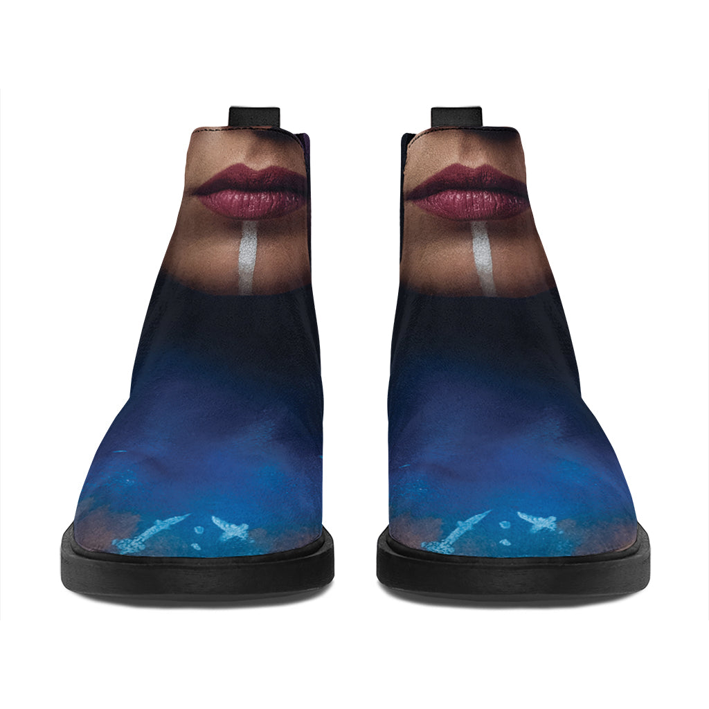 Native Indian Woman Portrait Print Flat Ankle Boots