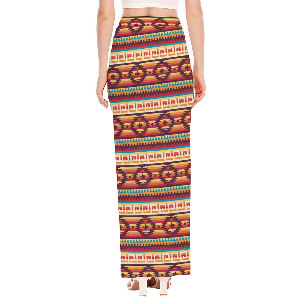 Native Inspired Pattern Print High Slit Maxi Skirt
