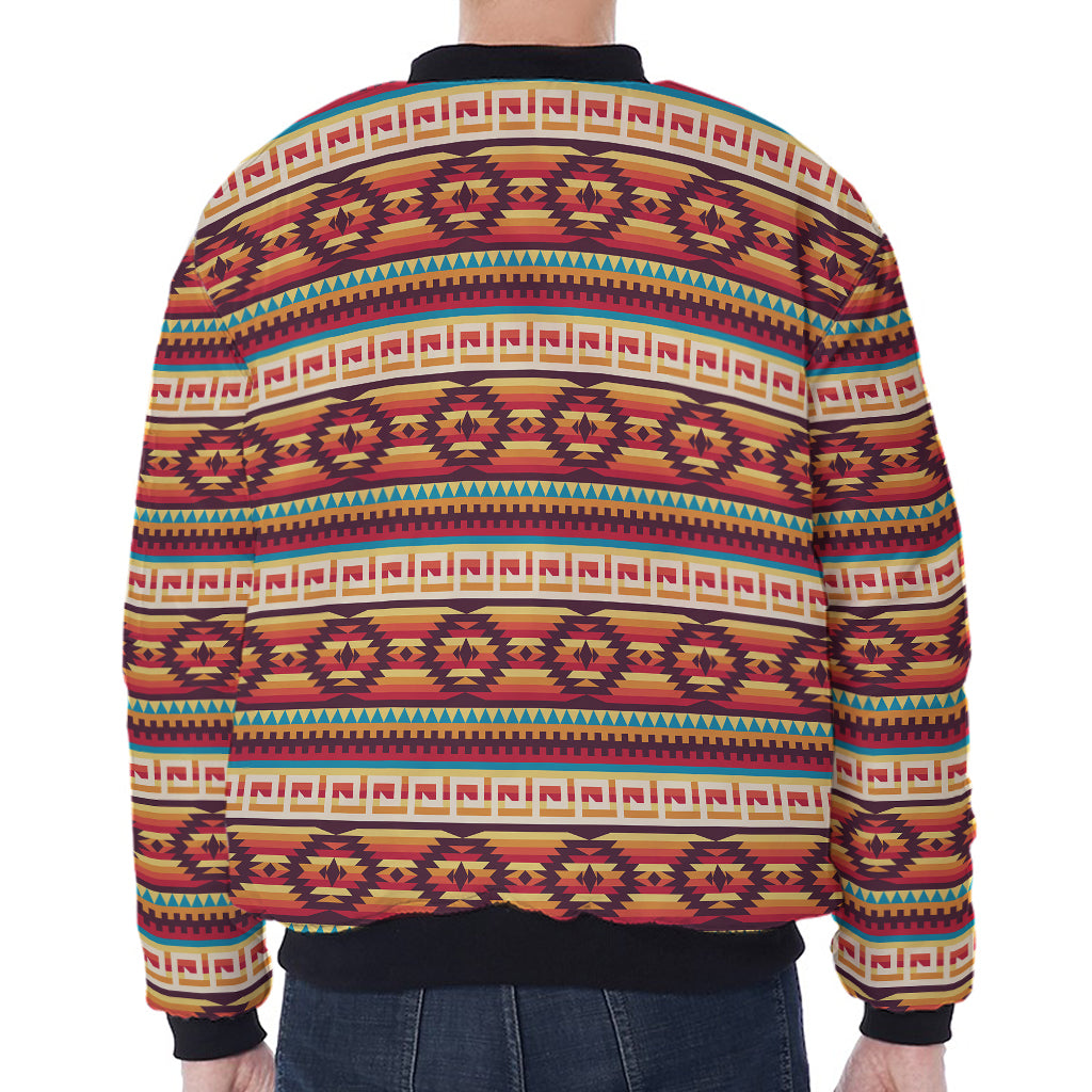 Native Inspired Pattern Print Zip Sleeve Bomber Jacket