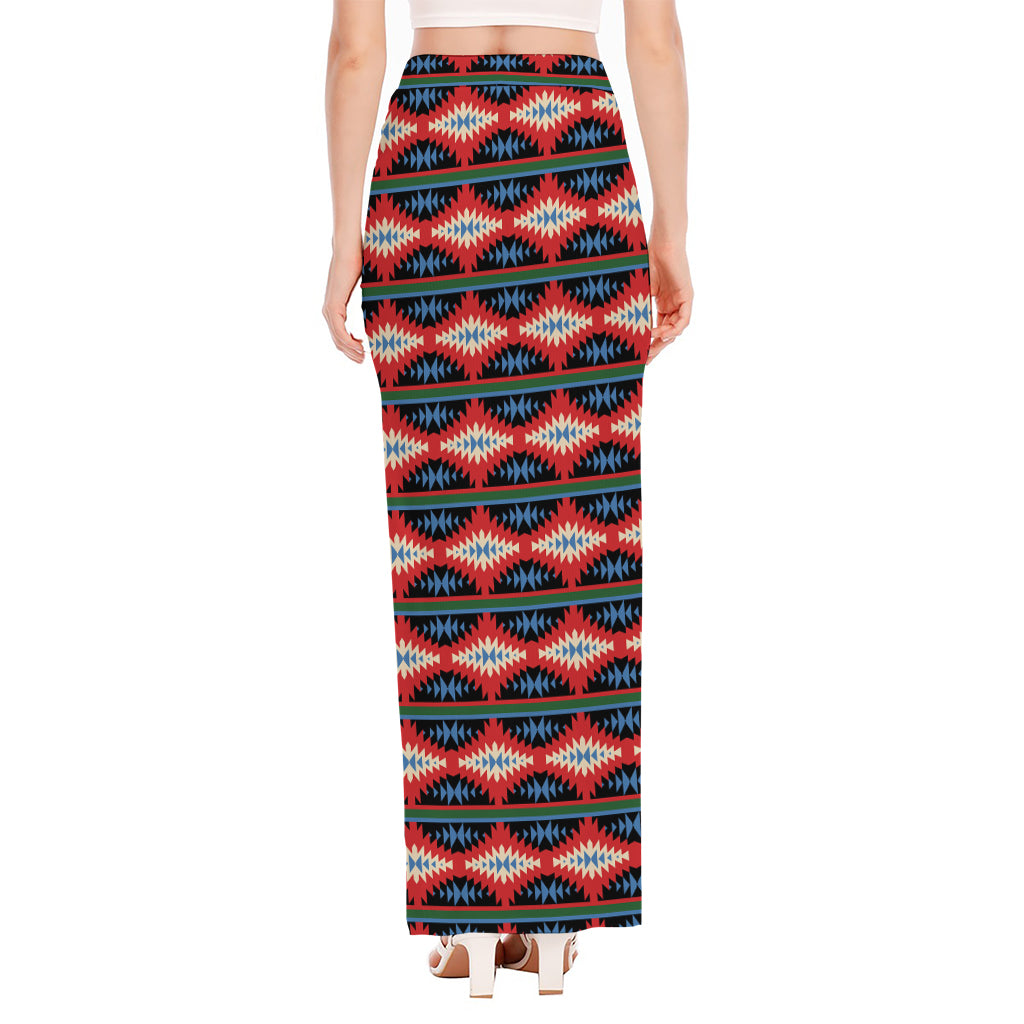 Native Navajo Pattern Print High Slit Maxi Skirt
