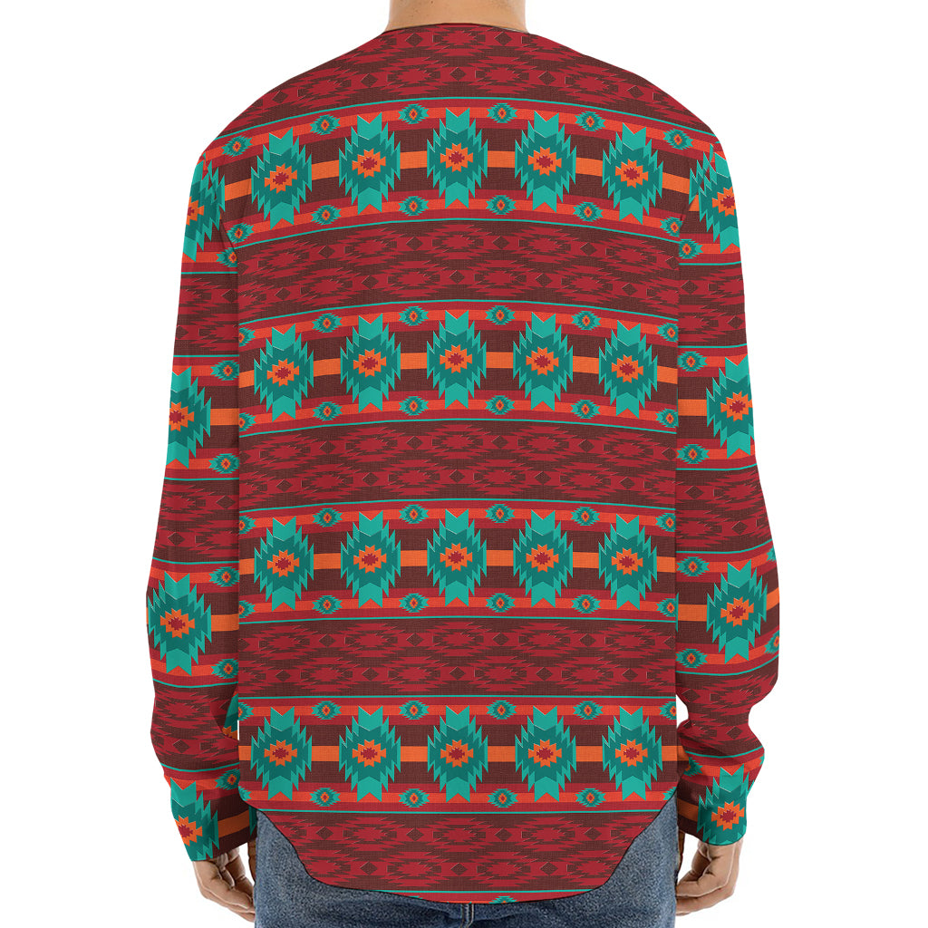 Native Southwestern Pattern Print Long Sleeve Baseball Jersey