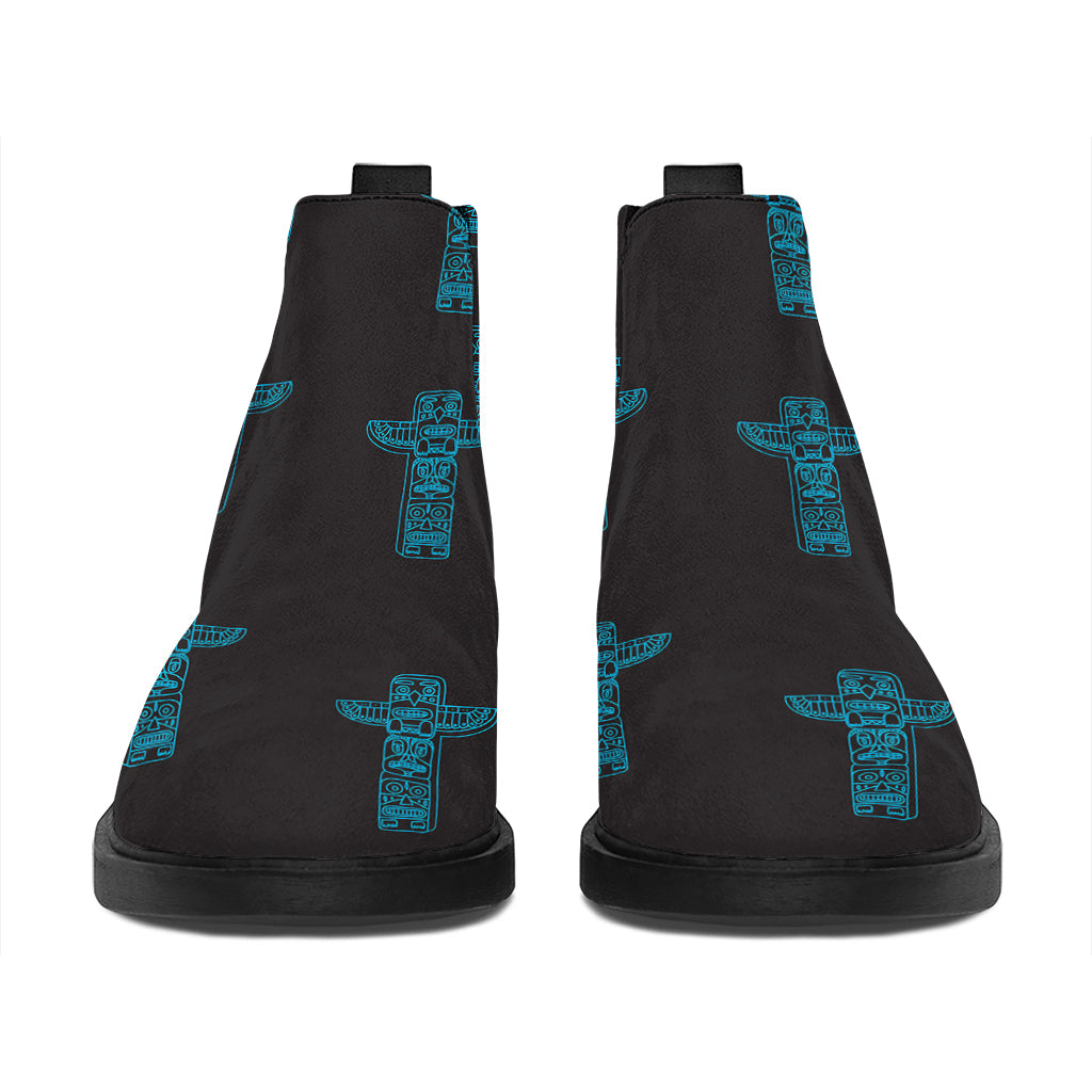 Native Totem Pattern Print Flat Ankle Boots