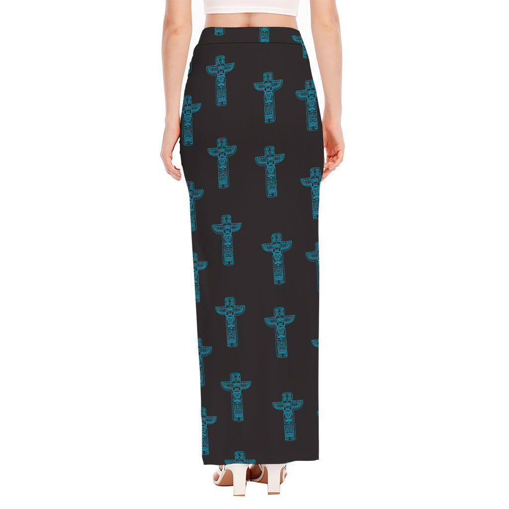 Native Totem Pattern Print High Slit Maxi Skirt