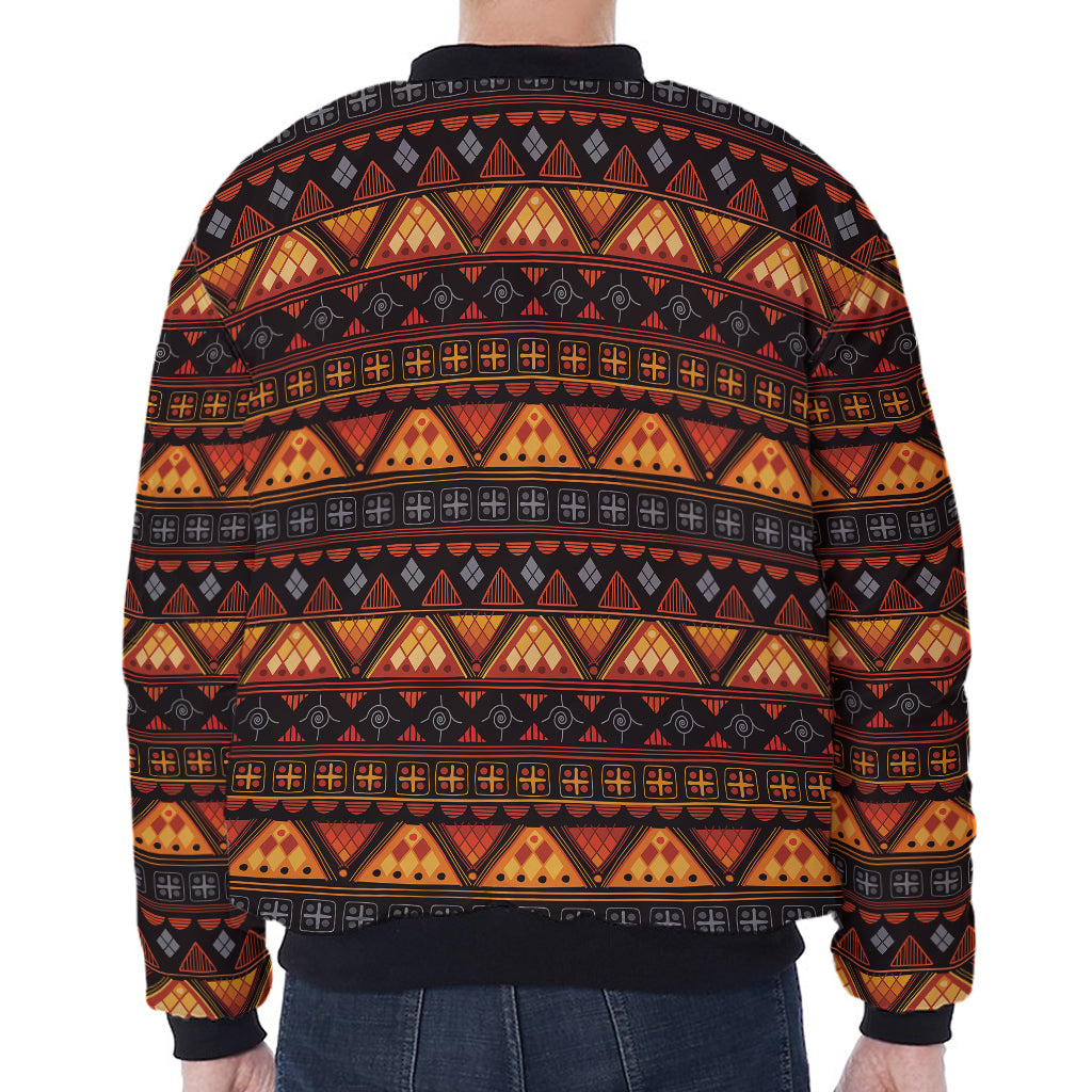 Native Tribal African Pattern Print Zip Sleeve Bomber Jacket