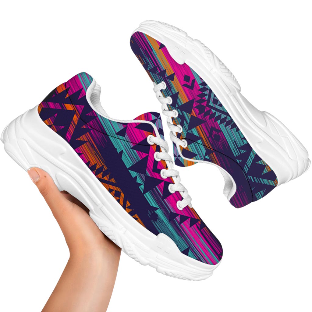 Native Tribal Aztec Pattern Print White Chunky Shoes