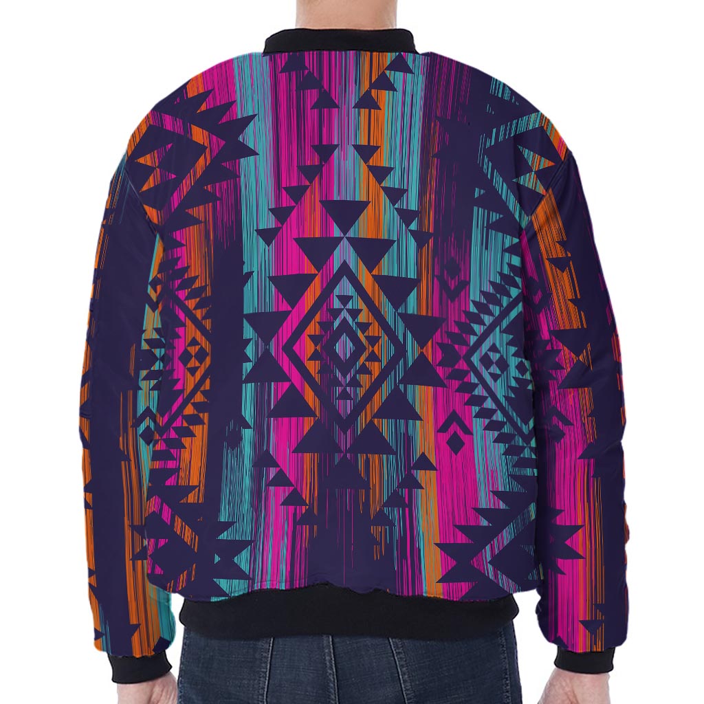 Native Tribal Aztec Pattern Print Zip Sleeve Bomber Jacket