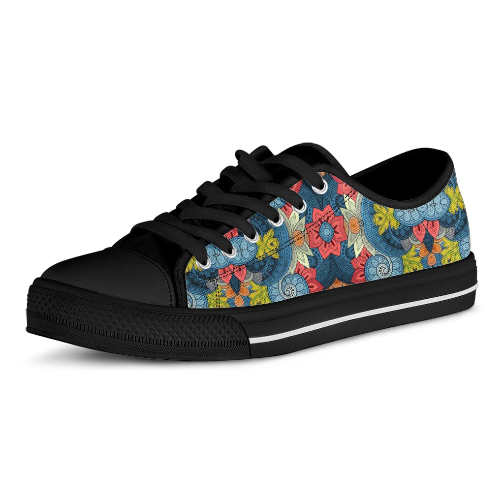 Native Tribal Bohemian Pattern Print Black Low Top Sneakers