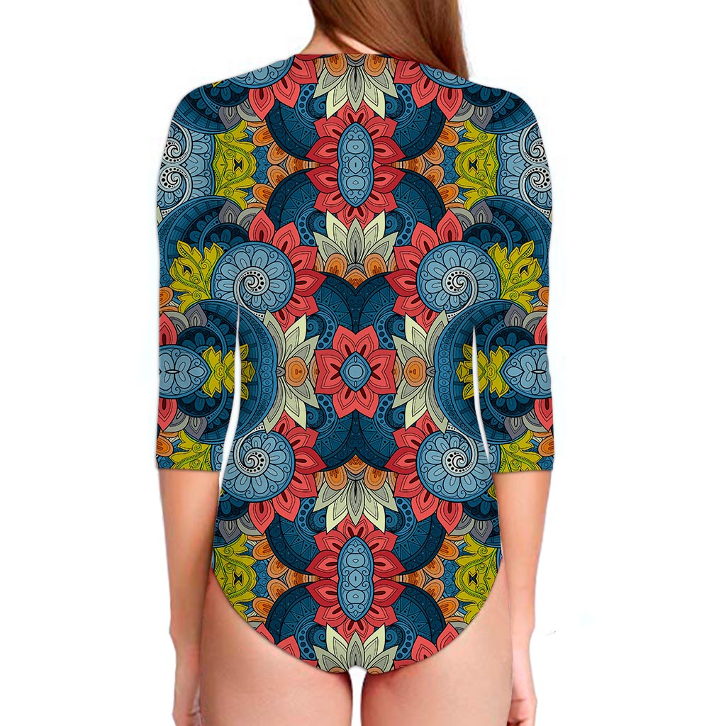 Native Tribal Bohemian Pattern Print Long Sleeve Swimsuit