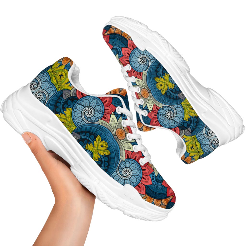 Native Tribal Bohemian Pattern Print White Chunky Shoes