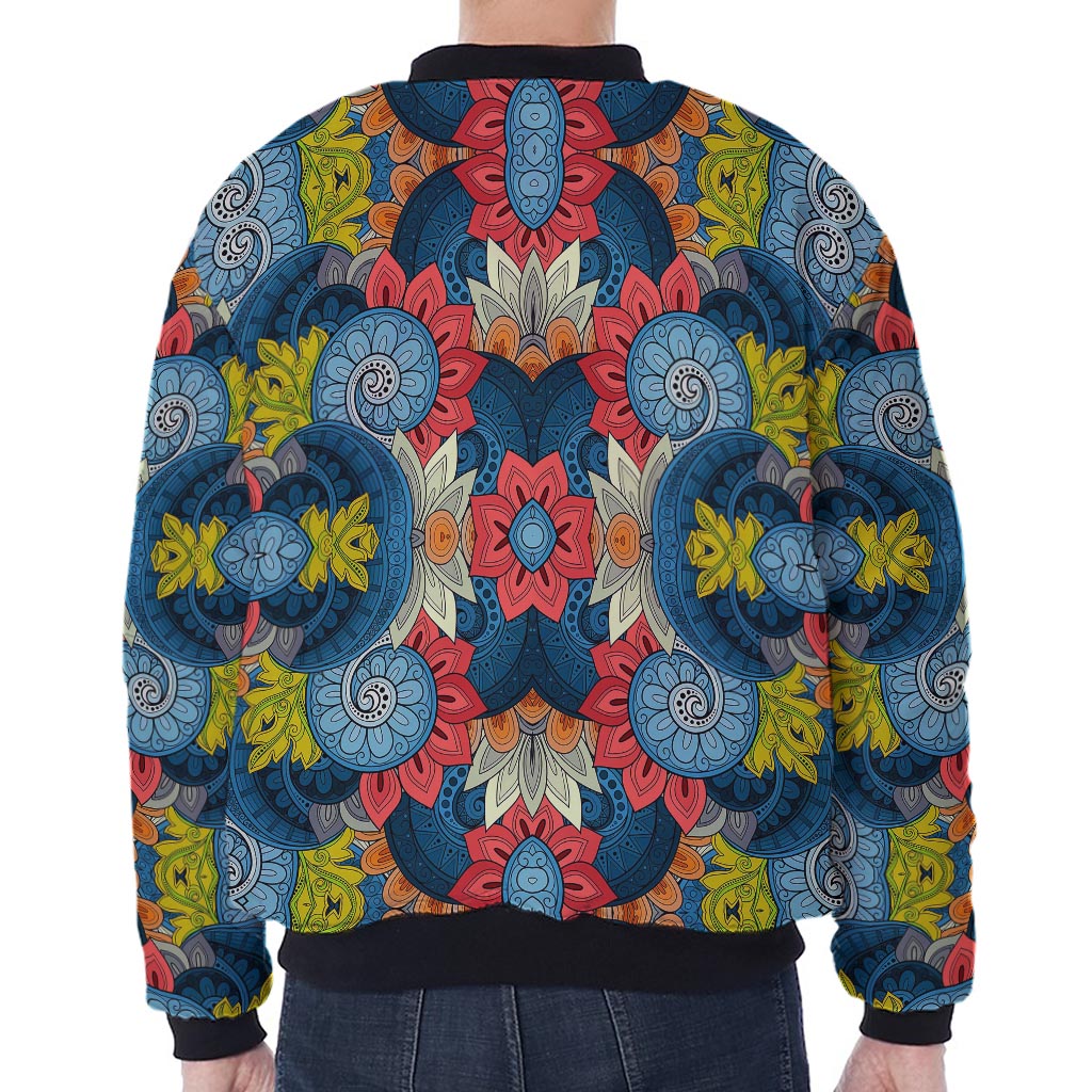 Native Tribal Bohemian Pattern Print Zip Sleeve Bomber Jacket