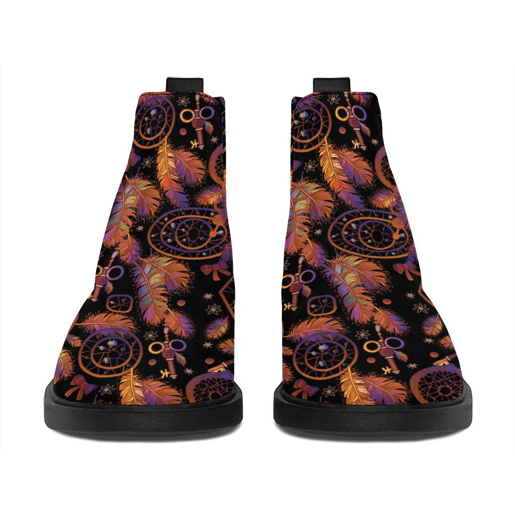 Native Tribal Dream Catcher Print Flat Ankle Boots