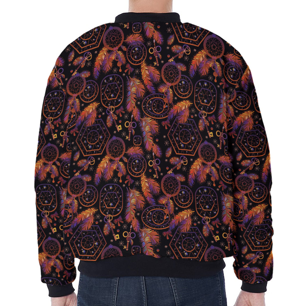 Native Tribal Dream Catcher Print Zip Sleeve Bomber Jacket