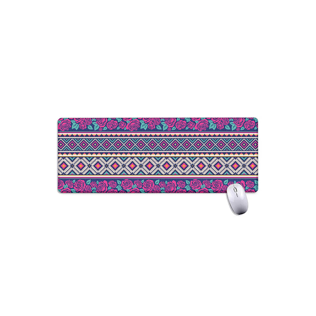 Native Tribal Ethnic Rose Pattern Print Extended Mouse Pad