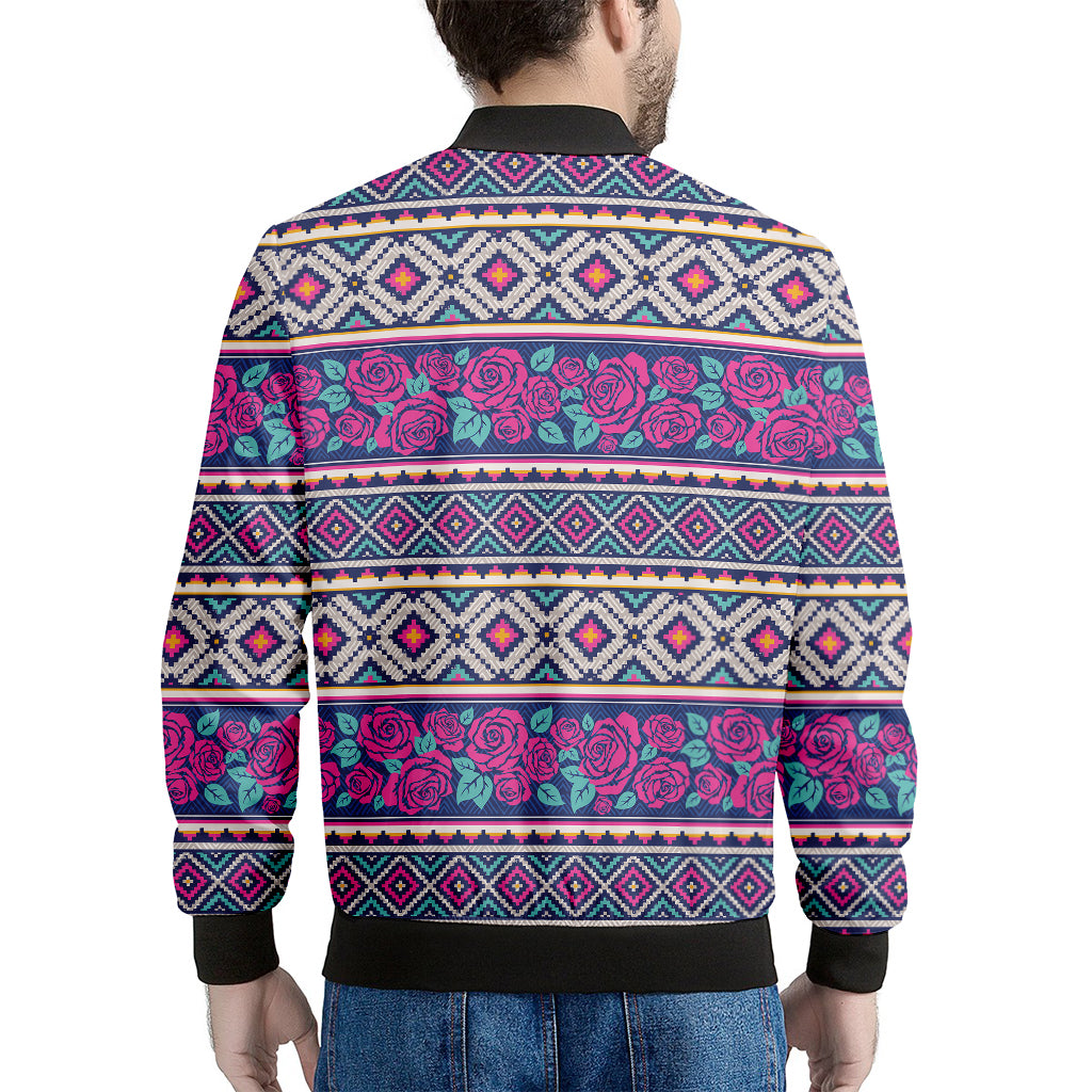 Native Tribal Ethnic Rose Pattern Print Men's Bomber Jacket