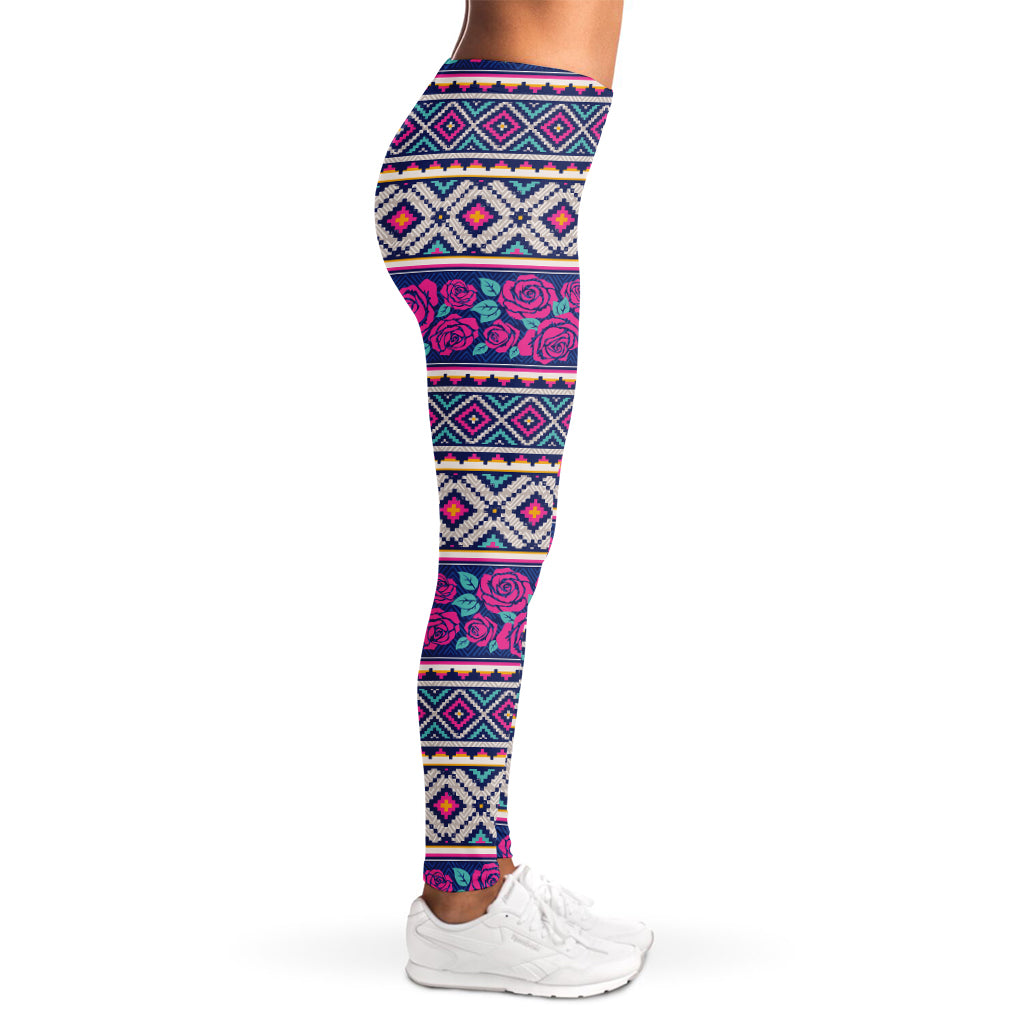 Native Tribal Ethnic Rose Pattern Print Women's Leggings