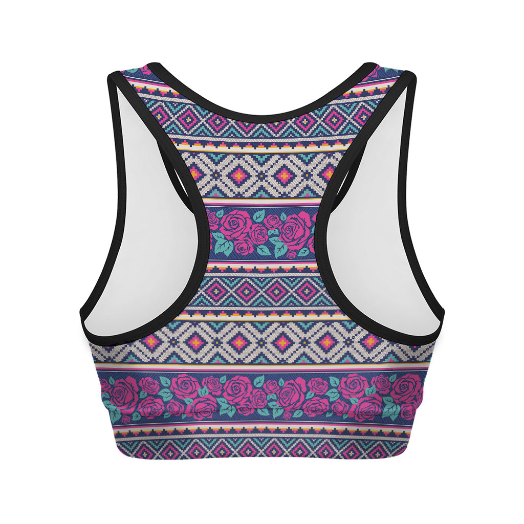 Native Tribal Ethnic Rose Pattern Print Women's Sports Bra