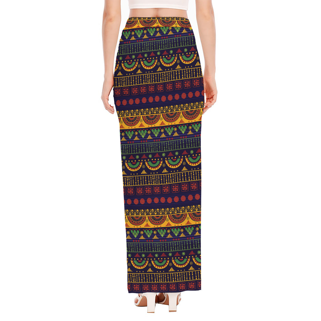 Native Tribal Indian Pattern Print High Slit Maxi Skirt