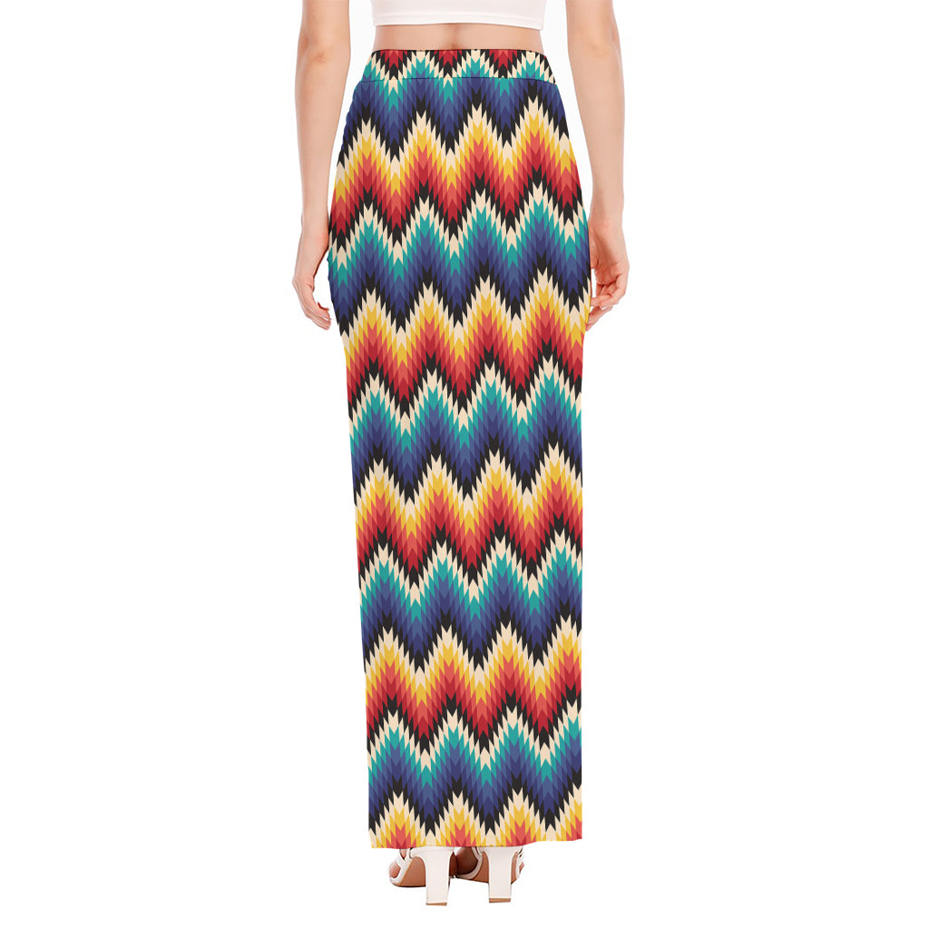 Native Tribal Inspired Pattern Print High Slit Maxi Skirt