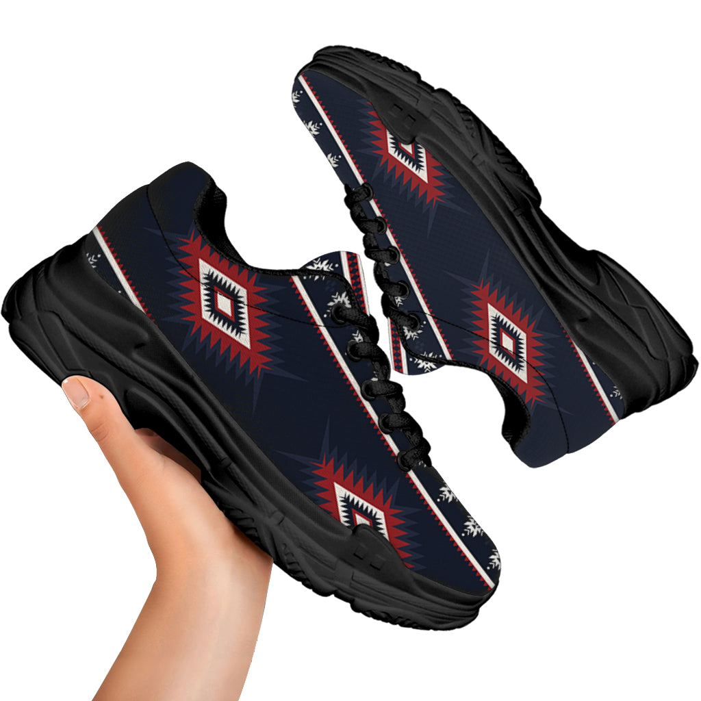 Native Tribal Navajo Pattern Print Black Chunky Shoes
