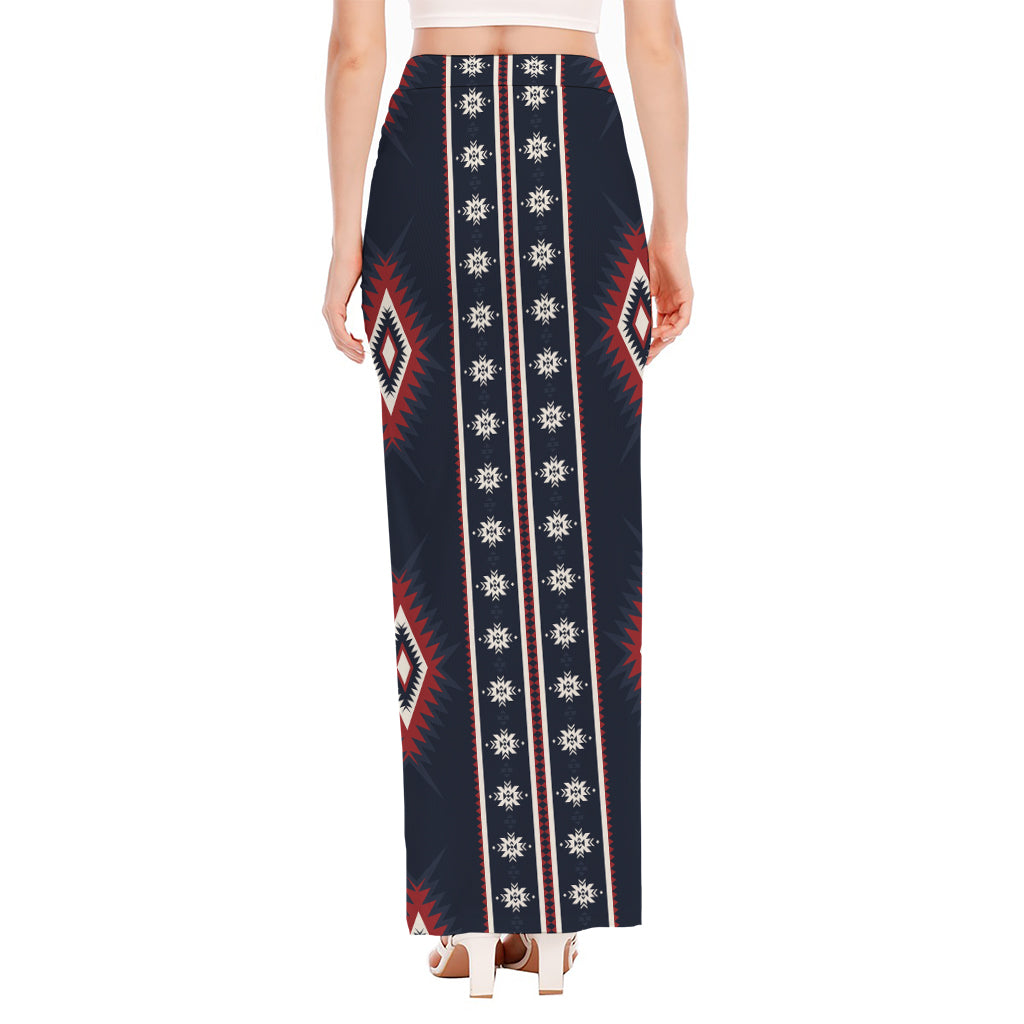 Native Tribal Navajo Pattern Print High Slit Maxi Skirt