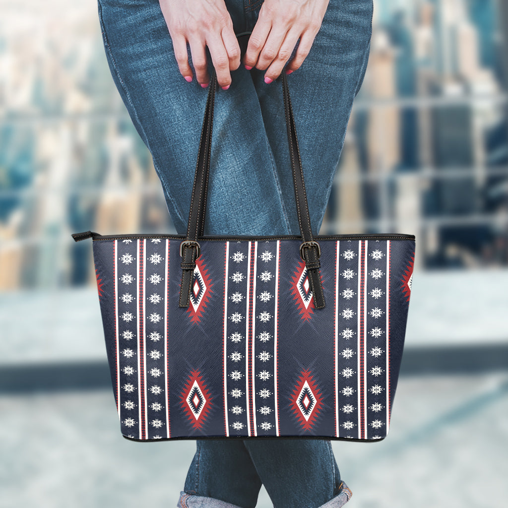 Native Tribal Navajo Pattern Print Leather Tote Bag