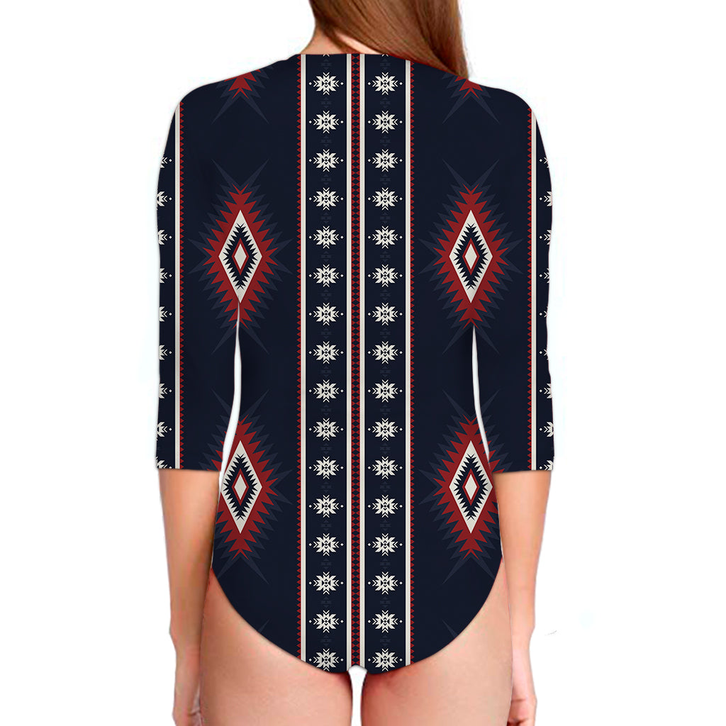 Native Tribal Navajo Pattern Print Long Sleeve Swimsuit