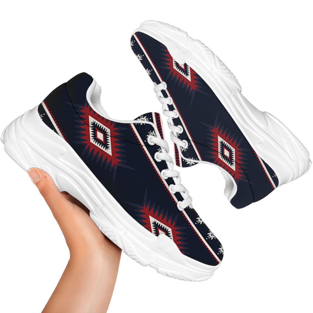 Native Tribal Navajo Pattern Print White Chunky Shoes