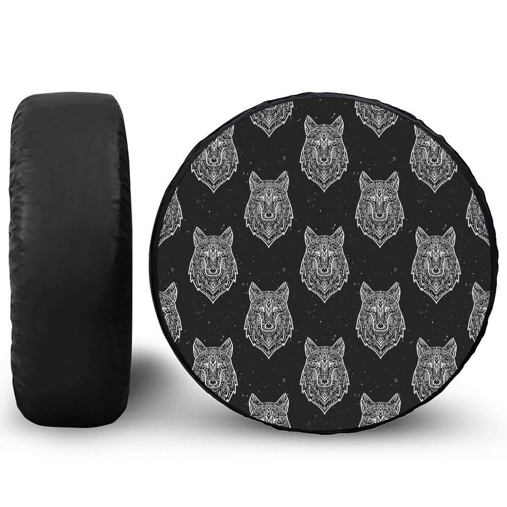 Native Tribal Wolf Pattern Print Leather Spare Tire Cover
