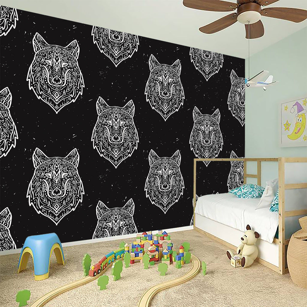 Native Tribal Wolf Pattern Print Wall Sticker