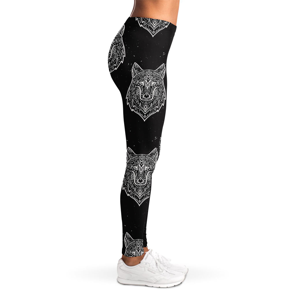 Native Tribal Wolf Pattern Print Women's Leggings