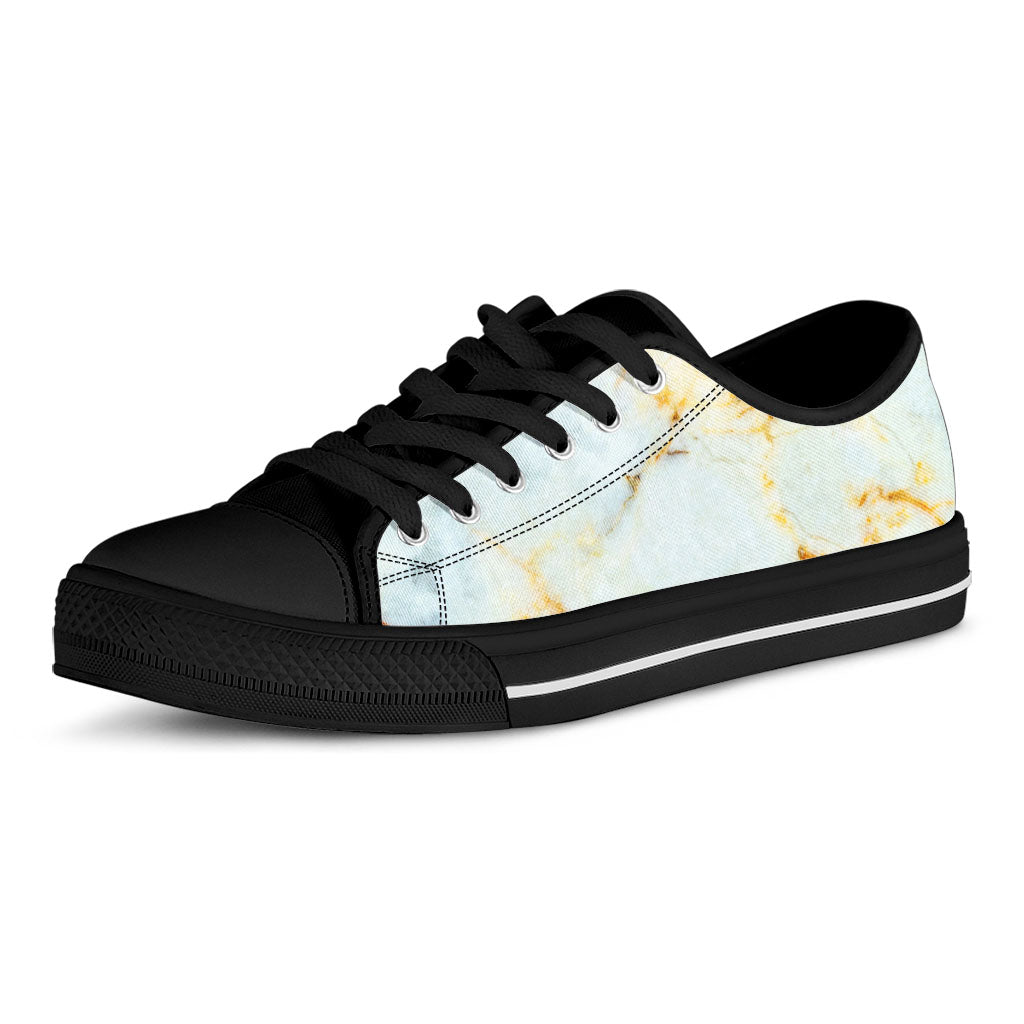 Natural Gold Marble Print Black Low Top Sneakers
