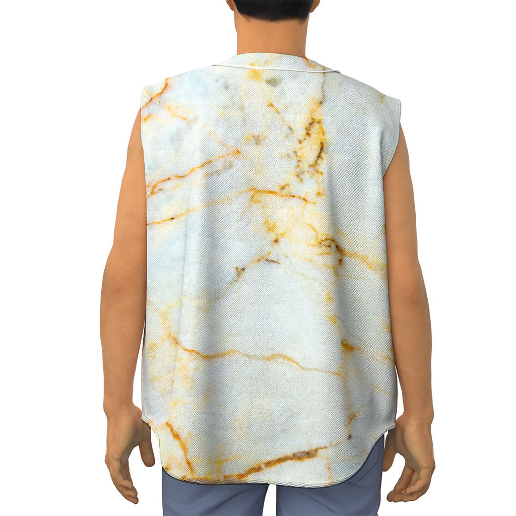 Natural Gold Marble Print Sleeveless Baseball Jersey