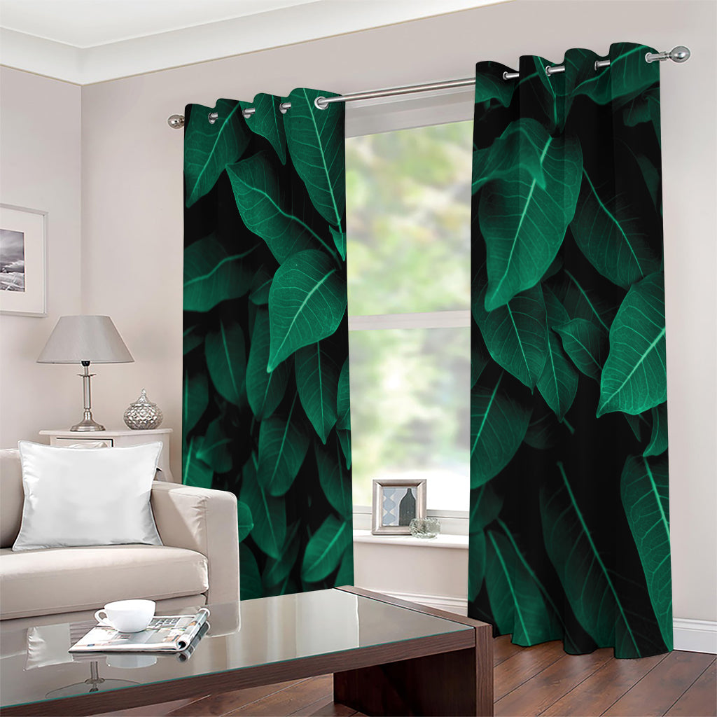 Natural Green Leaf Print Extra Wide Grommet Curtains