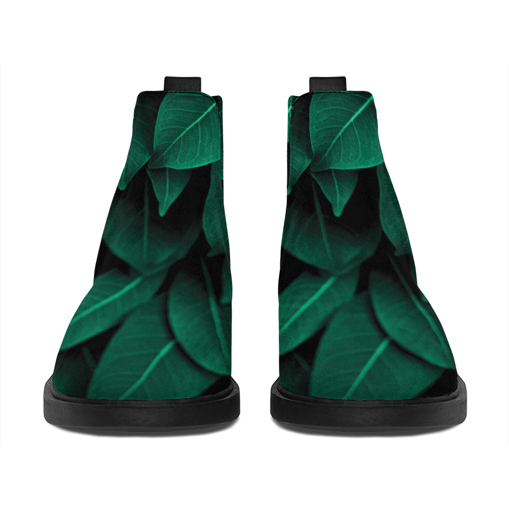 Natural Green Leaf Print Flat Ankle Boots