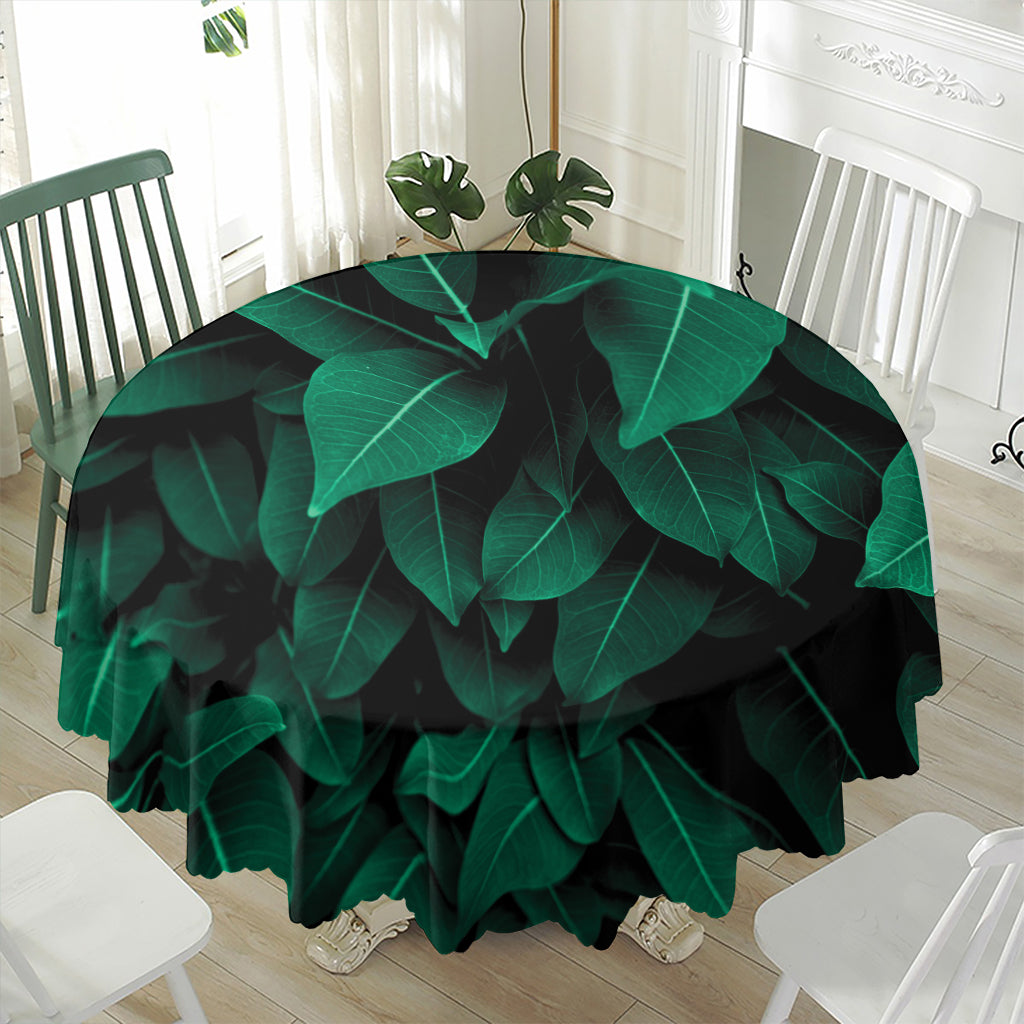 Natural Green Leaf Print Waterproof Round Tablecloth