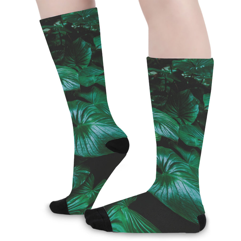 Natural Tropical Leaf Print Long Socks
