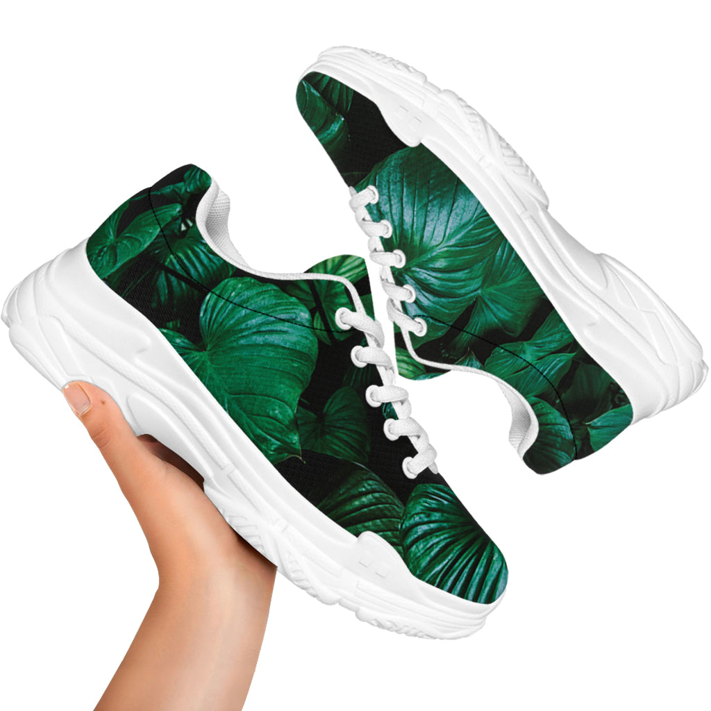 Natural Tropical Leaf Print White Chunky Shoes